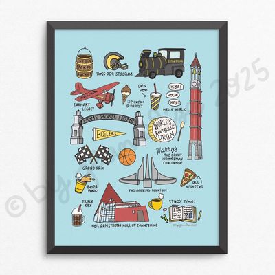 Purdue Boilermaker Print by local artist Jean Elise, 8.5 x 11