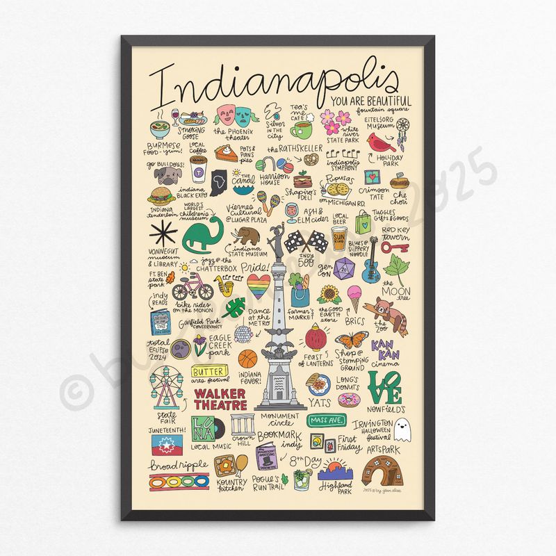 Indianapolis Poster by local artist Jean Elise, 11 x 17