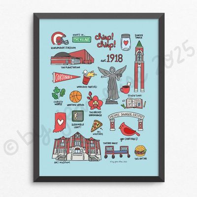 Ball State Cardinal Print by local artist Jean Elise, 8.5 x 11