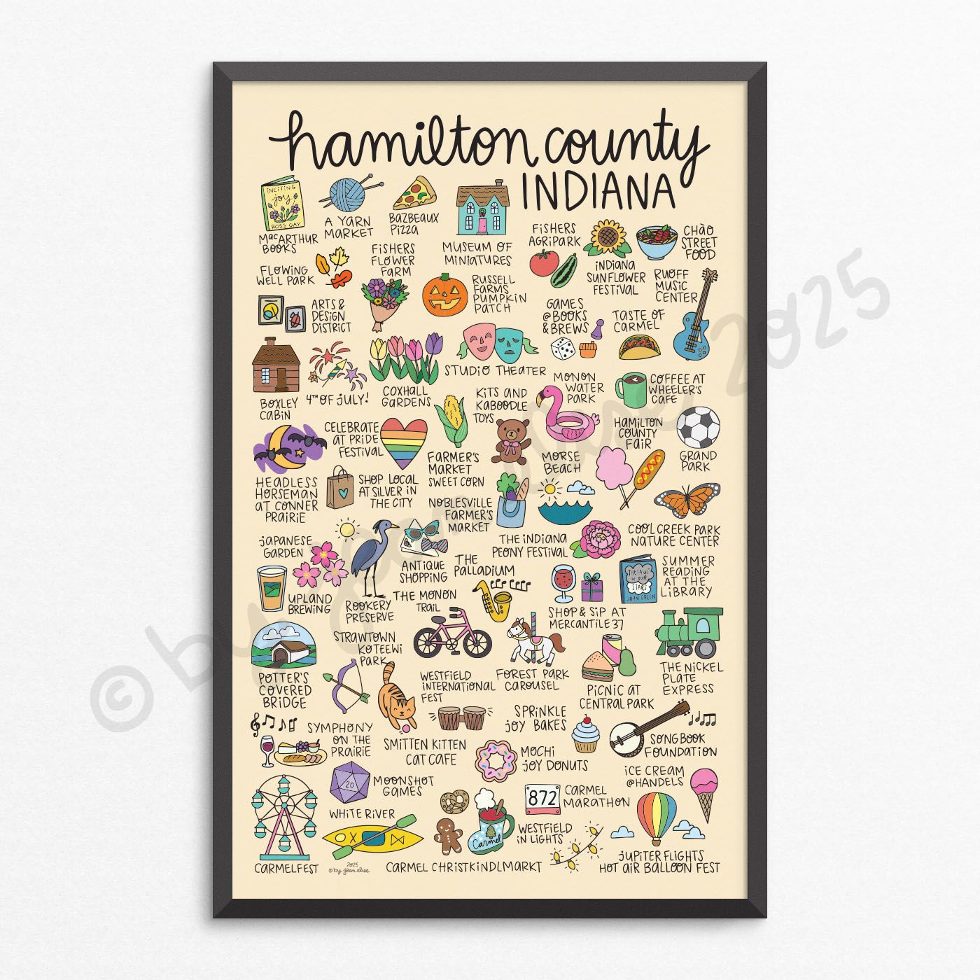 Hamilton County Poster by local artist Jean Elise, 11 x 17