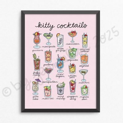 Kitty Cocktail Print by local artist Jean Elise, 8.5 x 11
