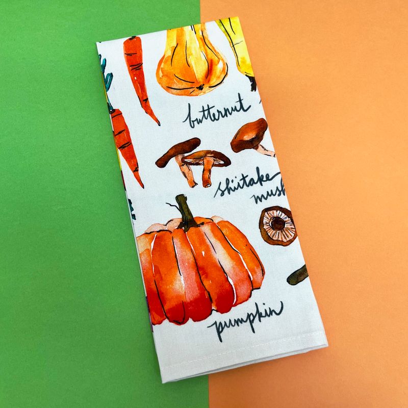 Veggie Stand Printed Cotton Dishtowel