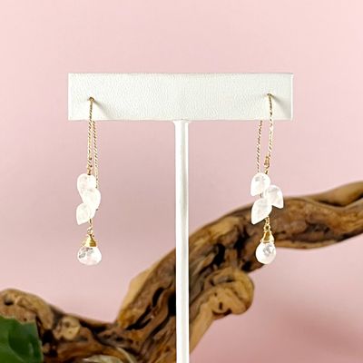 Handmade Earrings with 14 k gf marquise earwire, stack rainbow moonstone briolette, rainbow moonstone briolette dangle