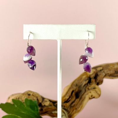 Handmade Earrings with 3 amethyst briolette stack