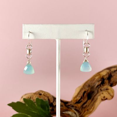 Handmade Earrings with silver oval, blue chalcedony