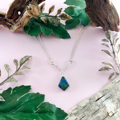 Handmade Necklace with azurite malachite on faceted v