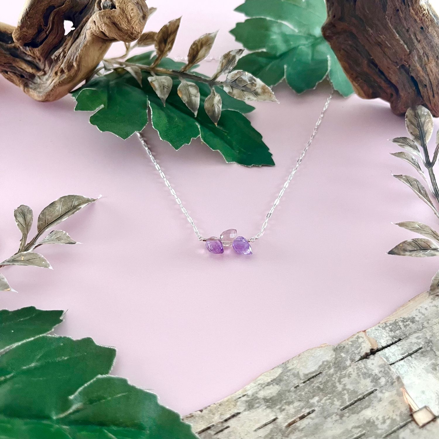 Handmade Necklace with 3 ametrine across