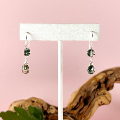 Handmade Earrings with moss agate coin/briolette