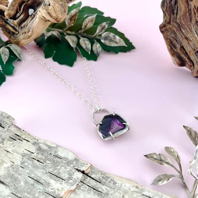 Handmade Necklace with prong set trapiche amethyst