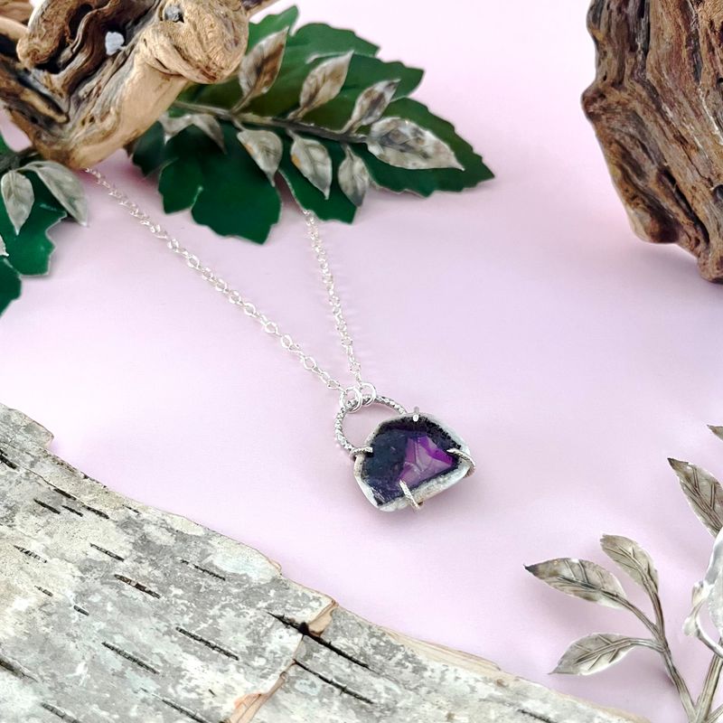 Handmade Necklace with prong set trapiche amethyst