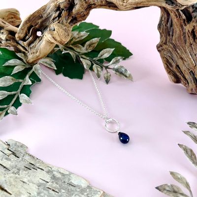 Handmade Necklace with door knocker sapphire briolette