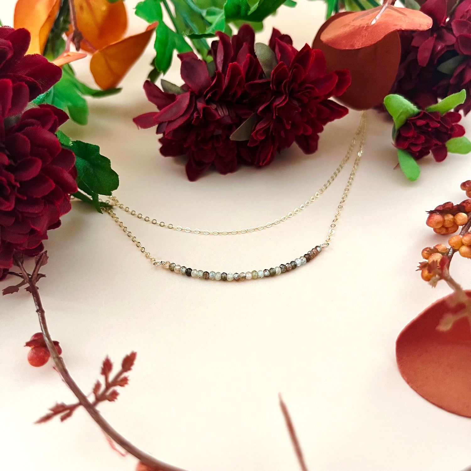 Zircon Layering Necklace, Gold Filled