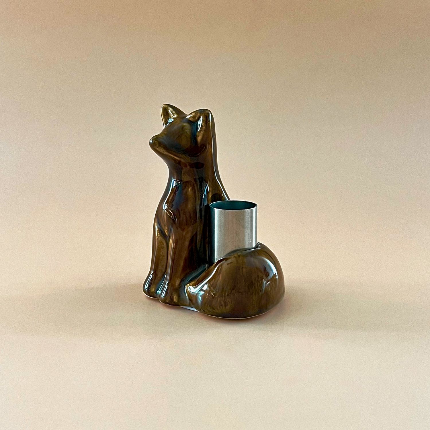 Stoneware Fox Taper Holder