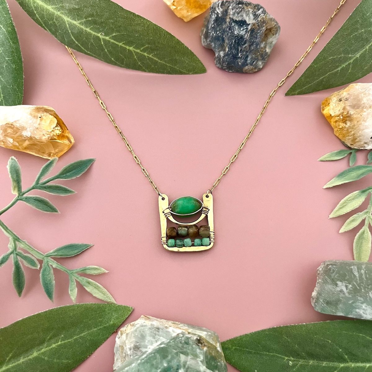 Handmade Chrysoprase Box Pendant Necklace by Art by Any Means