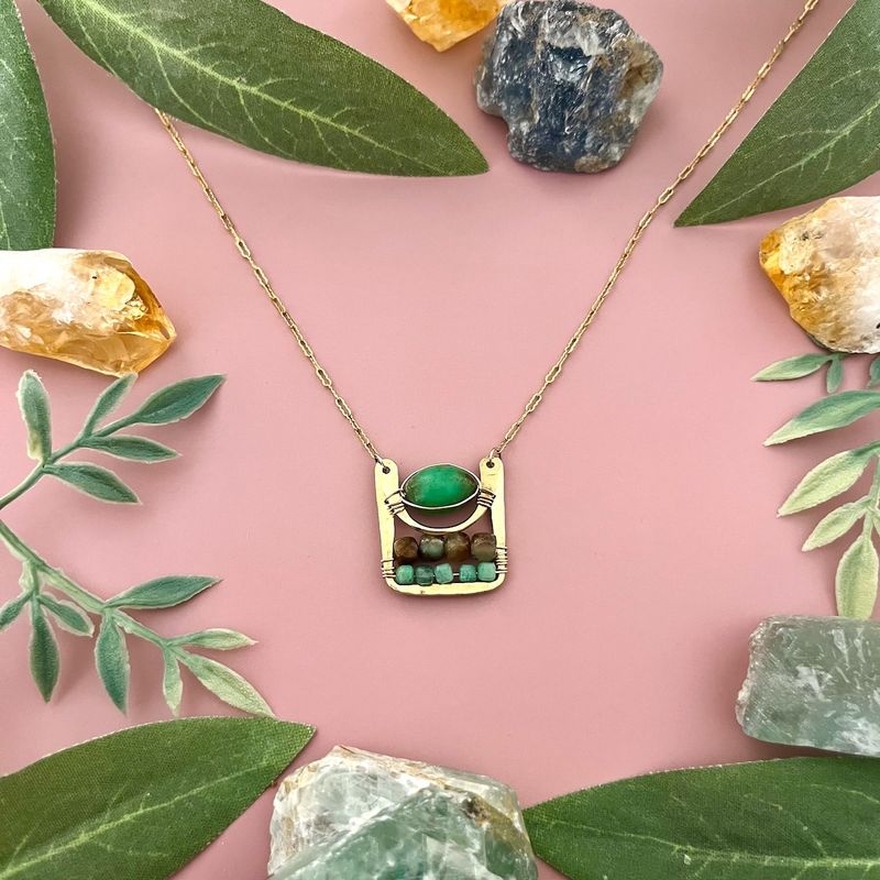 Handmade Chrysoprase Box Pendant Necklace by Art by Any Means