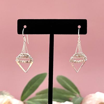 Handmade Suspended Moonstone Point Earrings by Art by Any Means