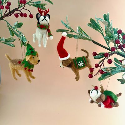 Wool Felt Dog in Holiday Outfit Ornament