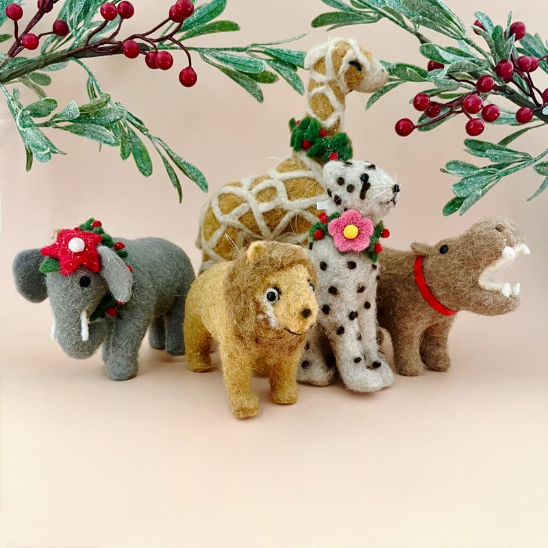 Wool Felt Safari Animal Ornament with Wreath