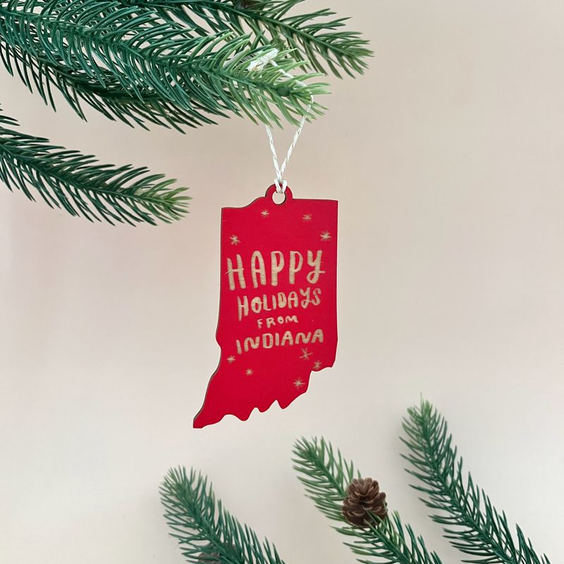 Large Happy Holidays from Indiana Ornament Red