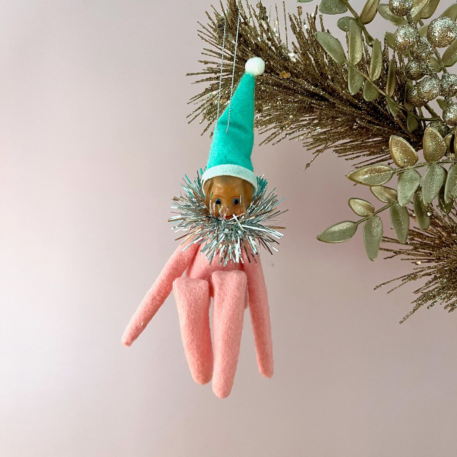 Vintage Reproduction Elf Ornament, Style: Pink