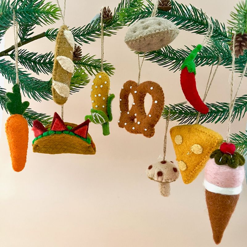 Wool Felt Food Ornaments with Embroidery