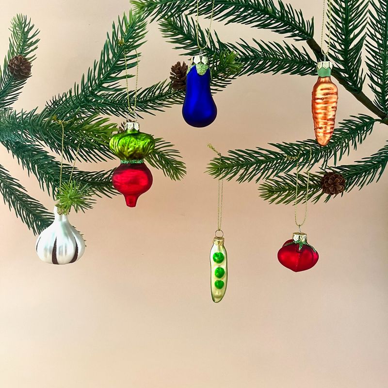 Glass Vegetable Ornaments with Glitter, S/6