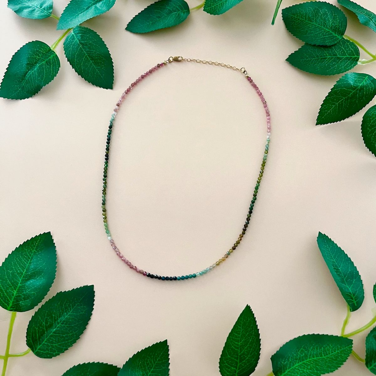 3mm Faceted Watermelon Tourmaline Necklace, 14k Gold fill, 16&quot; + 2