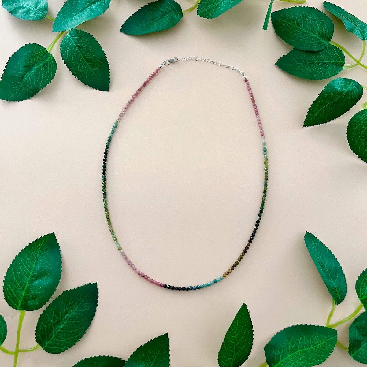 3mm Faceted Watermelon Tourmaline Necklace, Silver, 16&quot; + 2