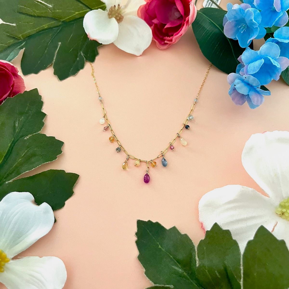 Alpine Wildflower Collection, Style: Gemstone Droplets Necklace 16+2&quot;