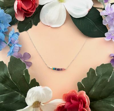 Mystic Naiad Ombre Bar Necklace: pearl, opal, turquoise, amethyst, and mystic pink quartz