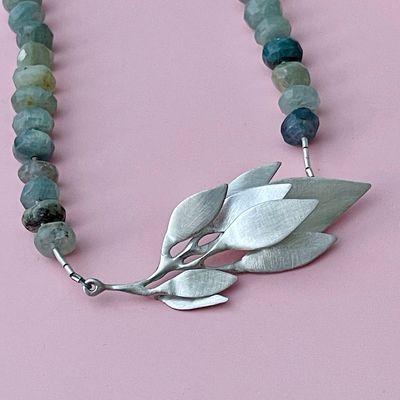 Handmade Silver Large Kyanite Beads with Toggle Leaf