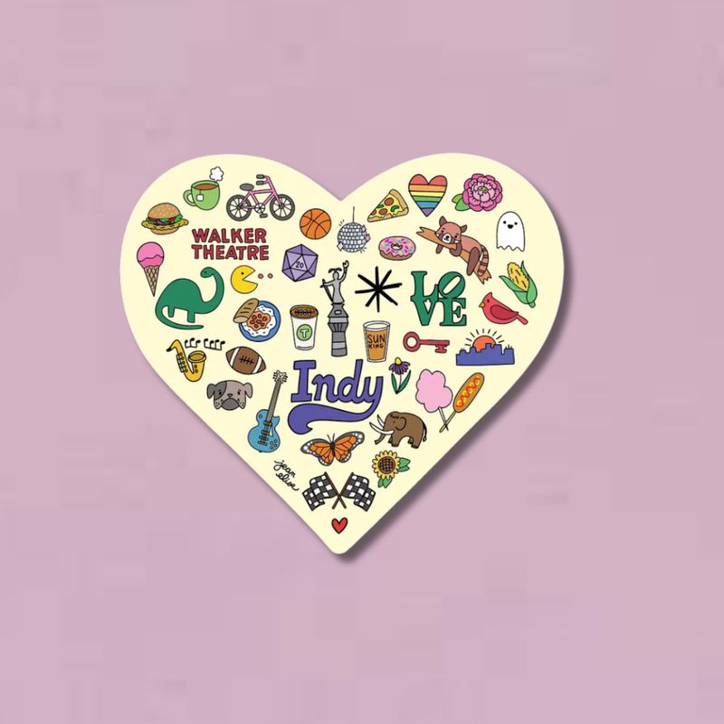 Heart-Shaped Indy Icons Sticker by local artist Jean Elise