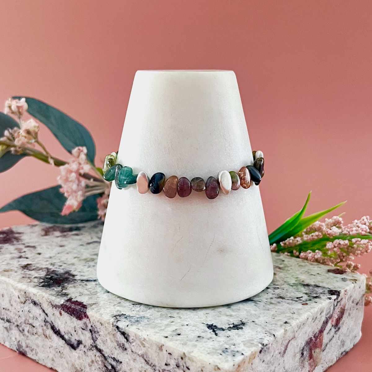 Handmade multi tourmaline nuggets bracelet in Silver
