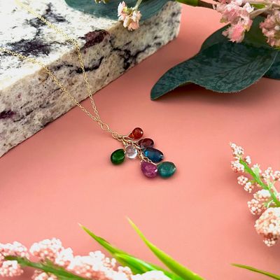 Handmade mixed stone cluster necklace, gold vermeil