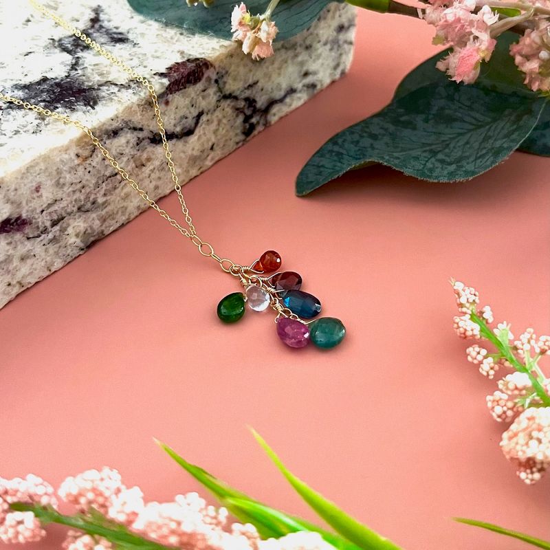 Handmade mixed stone cluster necklace, gold vermeil