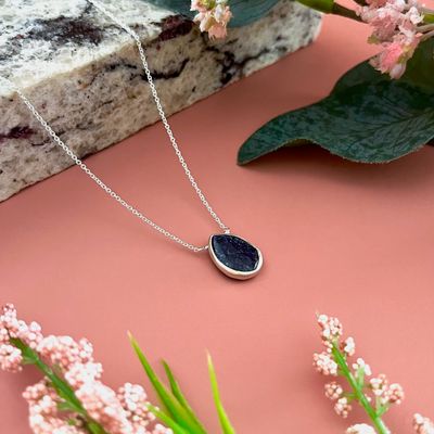 Handmade sapphire drop necklace, silver