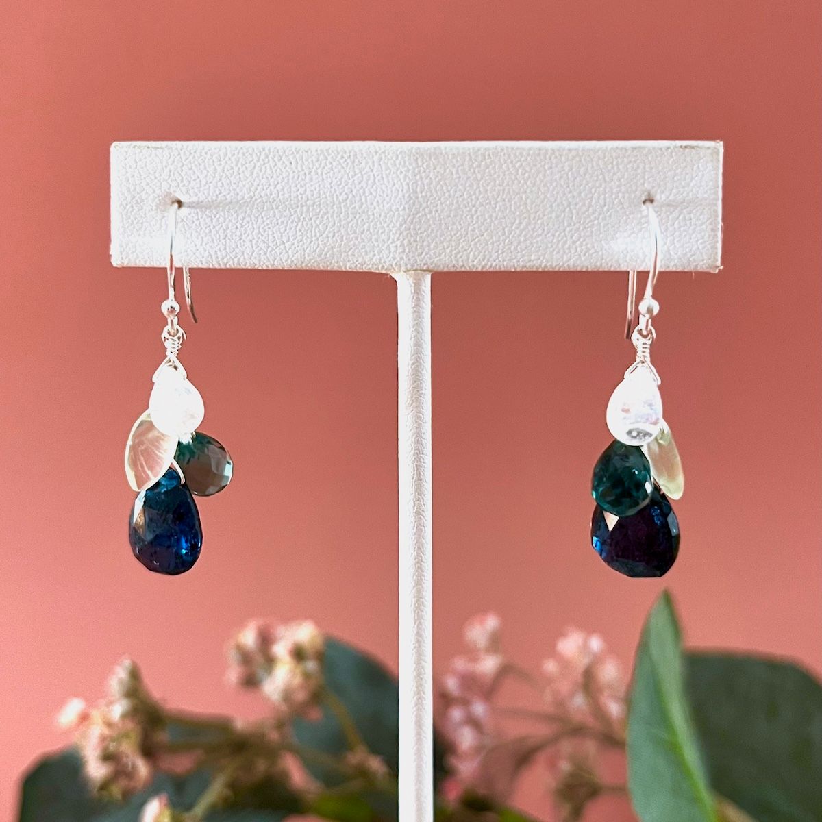 Kyanite Prehnite, Quartz &amp; Moonstone Cluster Earrings