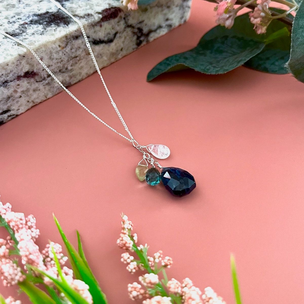 Kyanite, Prehnite, Quartz &amp; Moonstone Cluster Necklace
