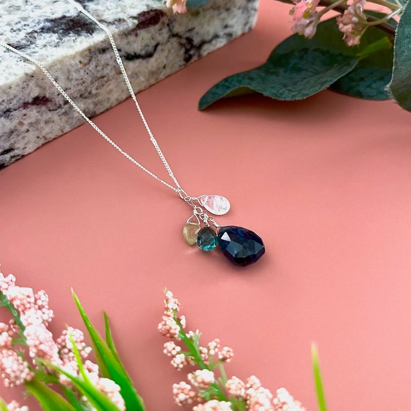 Kyanite, Prehnite, Quartz &amp; Moonstone Cluster Necklace