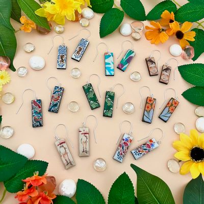 SS26 Rectangular Paper &amp; Wood Earrings