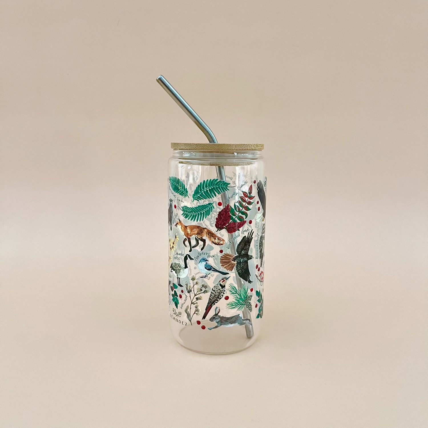 Winter Flora Fauna Glass Can