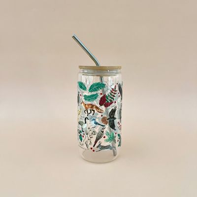 Winter Flora Fauna Glass Can