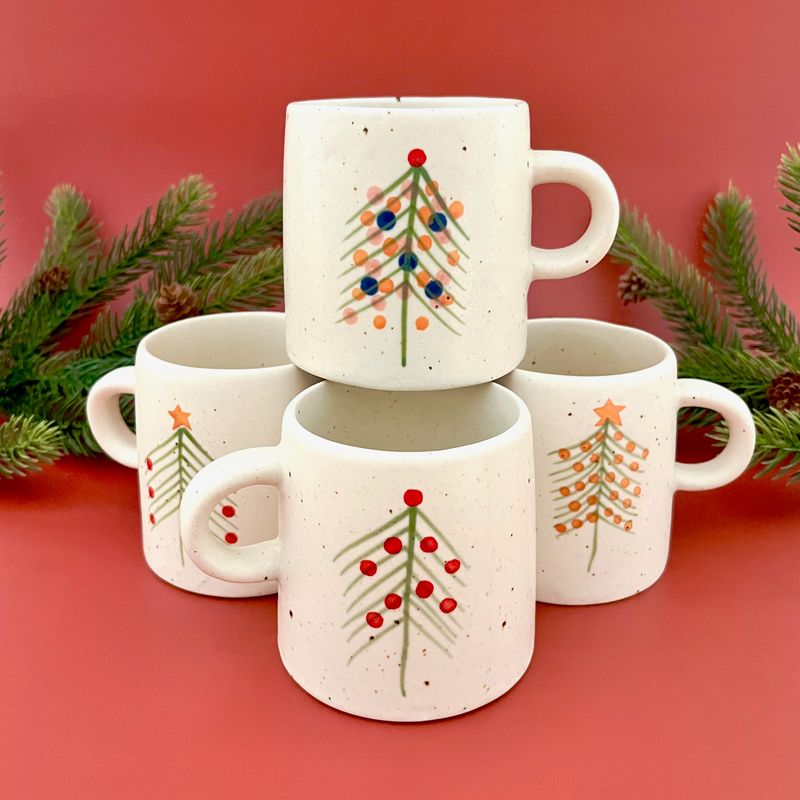12 oz. Hand-Painted Stoneware Mug w/ Christmas Tree