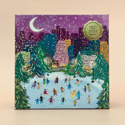 Merry Moonlight Skaters 500 Pc Holiday Foil Puzzle