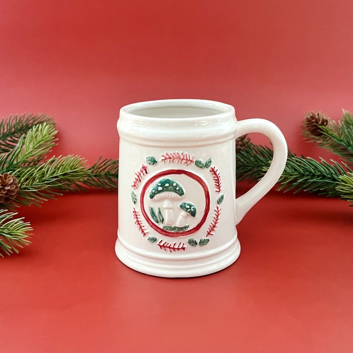 12 oz. Hand-Painted Embossed Stoneware Mug, Style: Mushroom