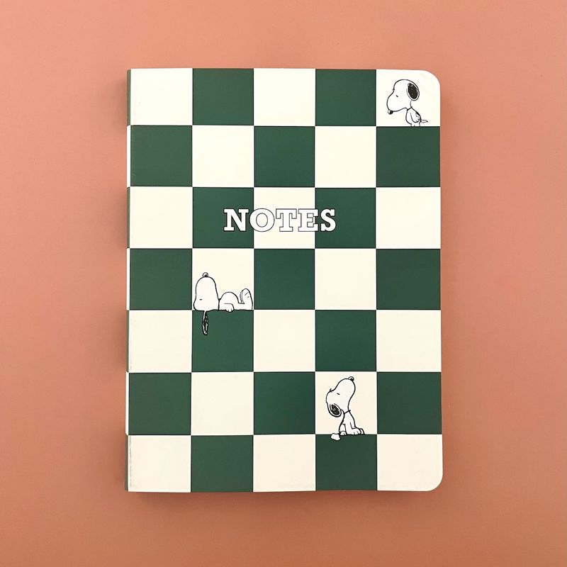 Green Checkered Peanuts 6 x 8 Vegan Leather Journal