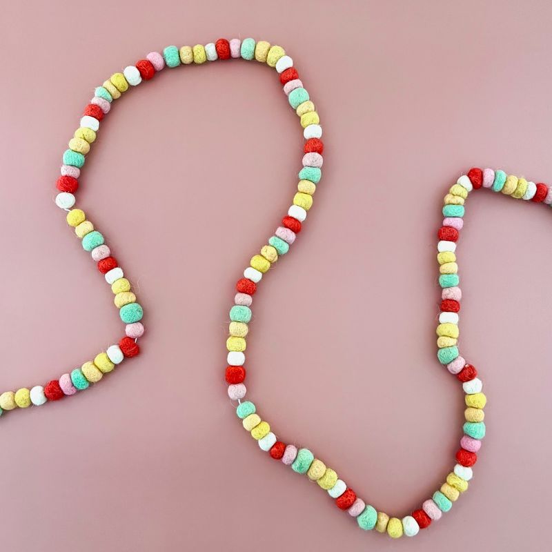 Handmade Wool Felt Ball Garland, Multicolor