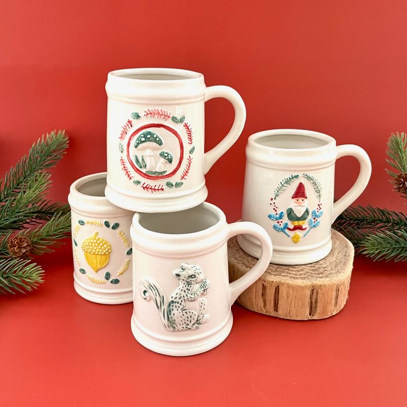 12 oz. Hand-Painted Embossed Stoneware Mug