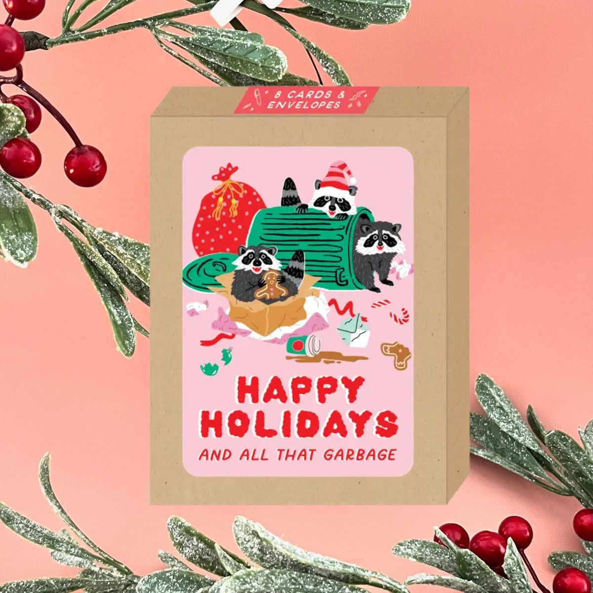 Pink Raccoons Cards 8 Boxed