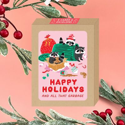 Pink Raccoons Cards 8 Boxed